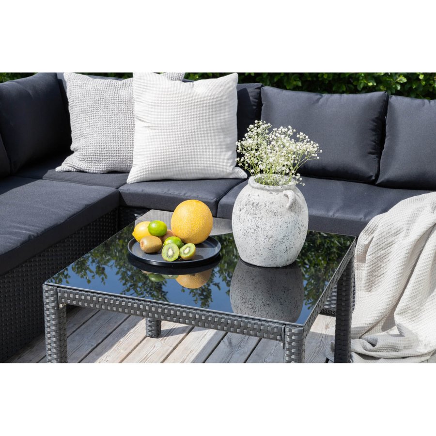 VENTURE DESIGN Kuba modulsofasett - svarte puter og svart glass, polyrattan og stl