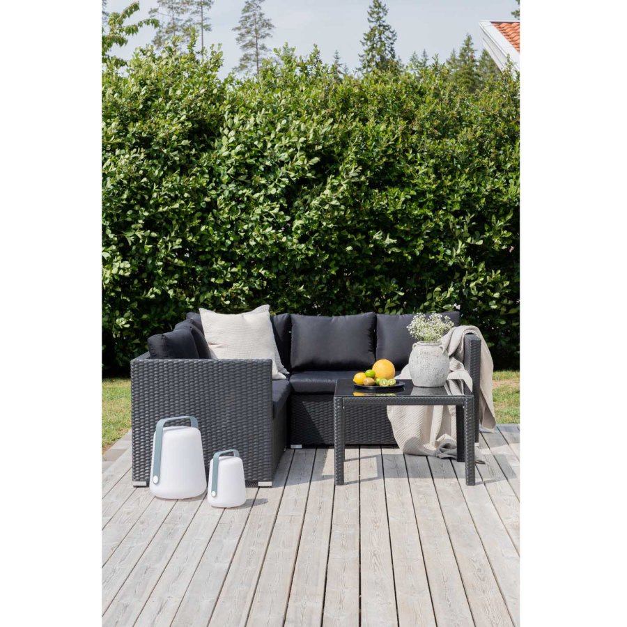 VENTURE DESIGN Kuba modulsofasett - svarte puter og svart glass, polyrattan og stl