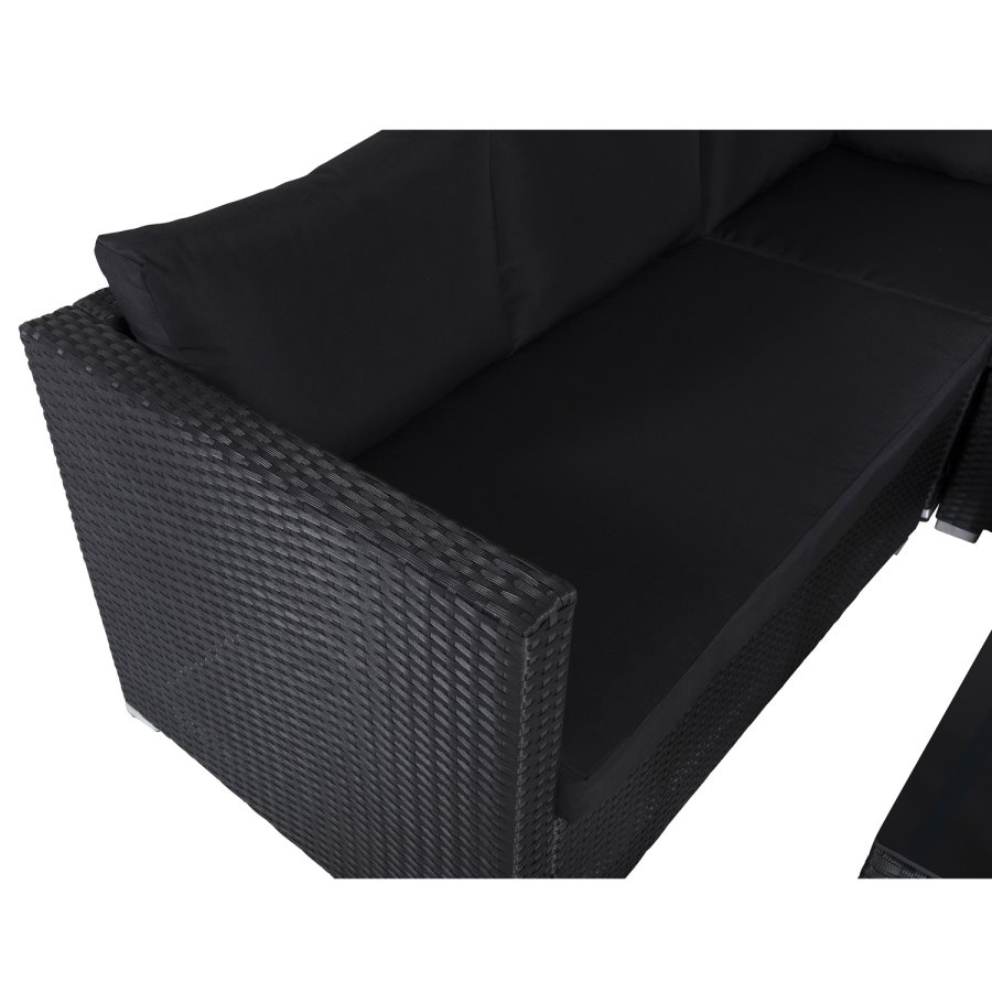 VENTURE DESIGN Kuba modulsofasett - svarte puter og svart glass, polyrattan og stl