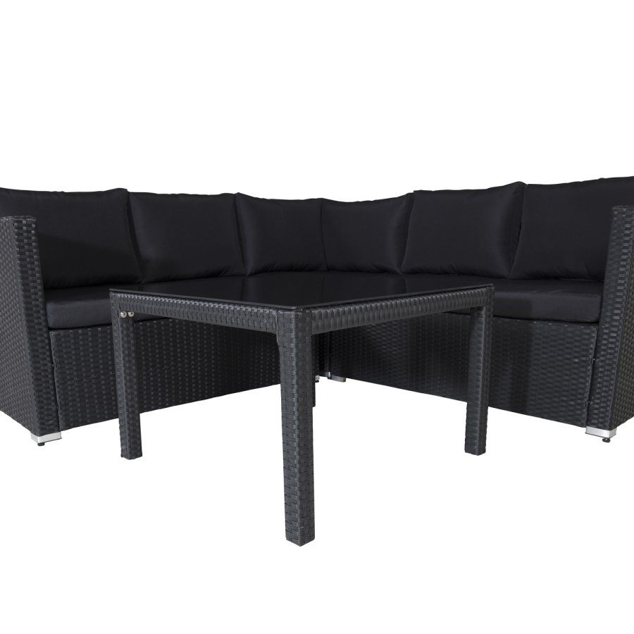 VENTURE DESIGN Kuba modulsofasett - svarte puter og svart glass, polyrattan og stl