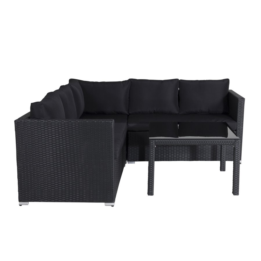 VENTURE DESIGN Kuba modulsofasett - svarte puter og svart glass, polyrattan og stl