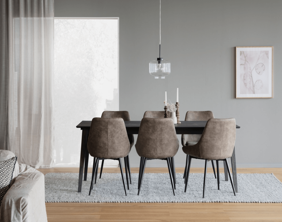 ROWICO Sierra spisebordsstol - brunt stof/sort metalstel 