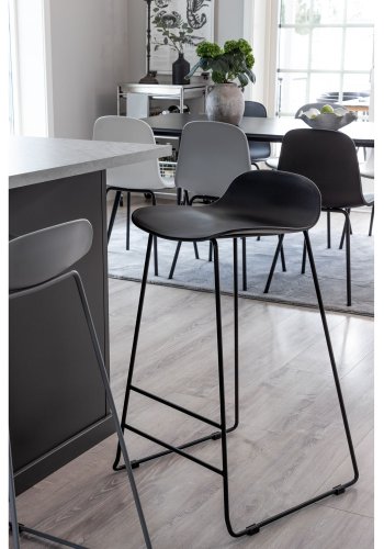 VENTURE DESIGN Wave barstol, med ryggsttte og fotsttte - gr plast og gr metall