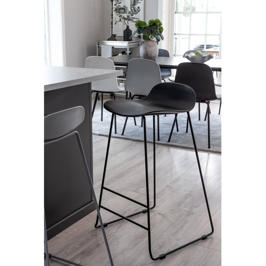 VENTURE DESIGN Wave barstol, med ryggsttte og fotsttte - gr plast og gr metall