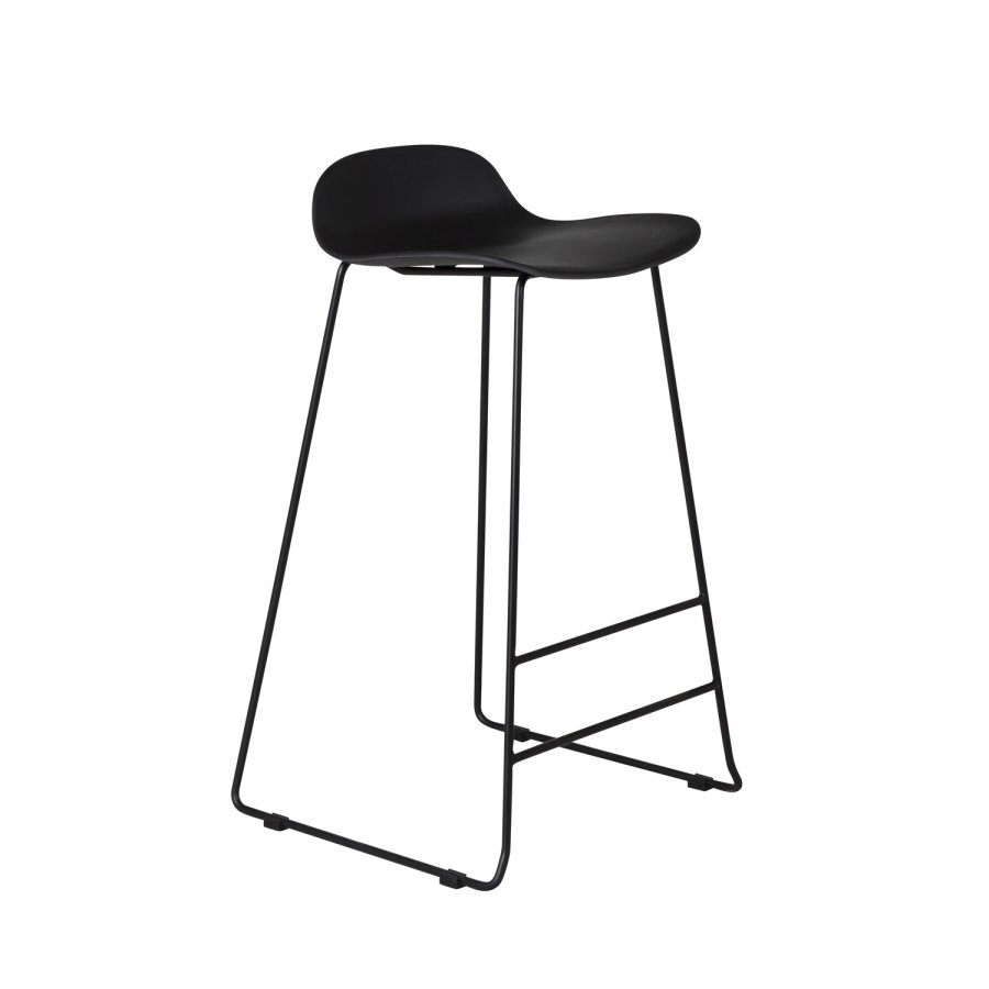 VENTURE DESIGN Wave barstol, med ryggstöd och fotstöd - svart plast och svart metall