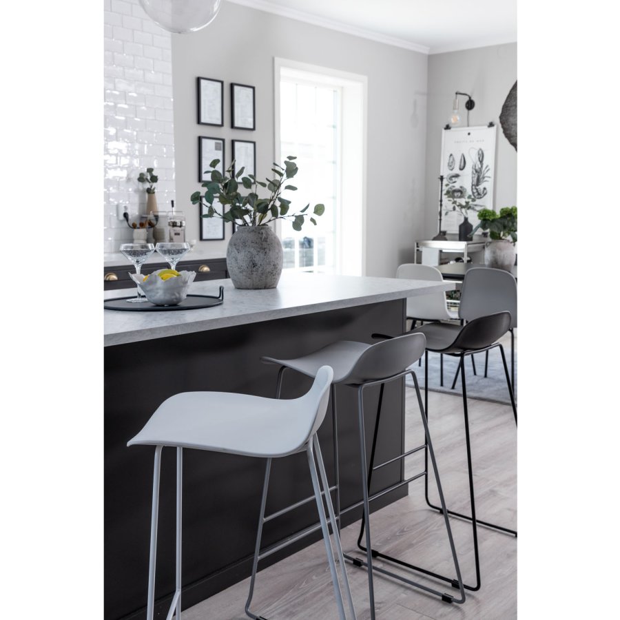 VENTURE DESIGN Wave barstol, med ryggstöd och fotstöd - svart plast och svart metall