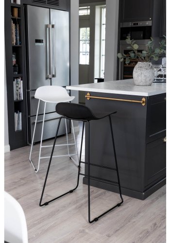 VENTURE DESIGN Wave barstol, med ryggstöd och fotstöd - svart plast och svart metall