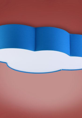 TK Sky brnelampe - bl stof og hvid plastik