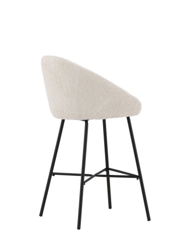 VENTURE DESIGN Velvet barstol, m. rygln og fodsttte - hvid bamsestof og sort stl