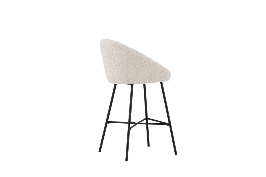 VENTURE DESIGN Velvet barstol, m. rygln og fodsttte - hvid bamsestof og sort stl