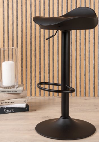 VENTURE DESIGN Adesto Barhocker, mit Fußstütze – mattschwarzer Kunststoff und schwarzer Stahl