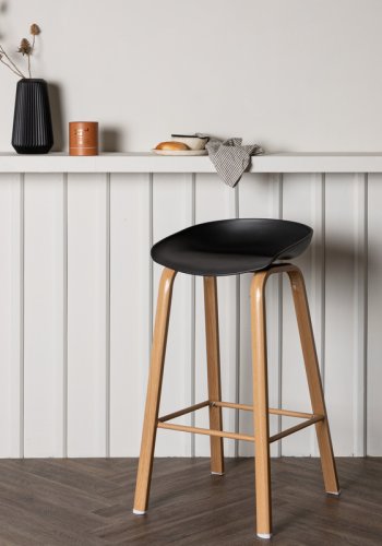VENTURE DESIGN Decatur barstol, med ryggsttte og fotsttte - svart polypropylen og naturstl