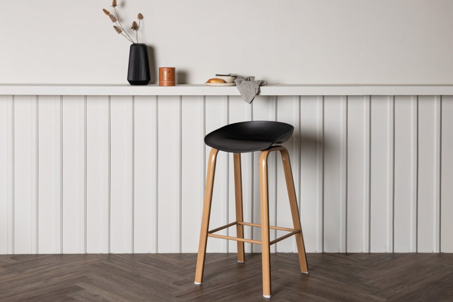 VENTURE DESIGN Decatur barstol, med ryggsttte og fotsttte - svart polypropylen og naturstl