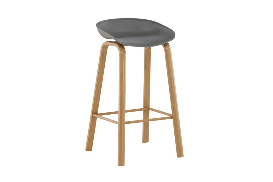 VENTURE DESIGN Decatur barstol, med ryggsttte og fotsttte - gr polypropylen og naturstl