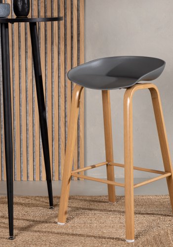 VENTURE DESIGN Decatur barstol, med ryggsttte og fotsttte - gr polypropylen og naturstl