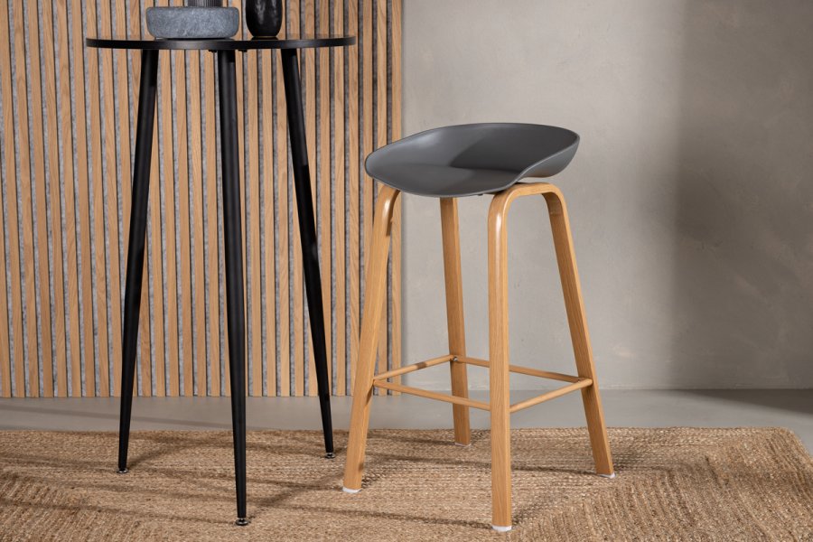 VENTURE DESIGN Decatur barstol, med ryggsttte og fotsttte - gr polypropylen og naturstl