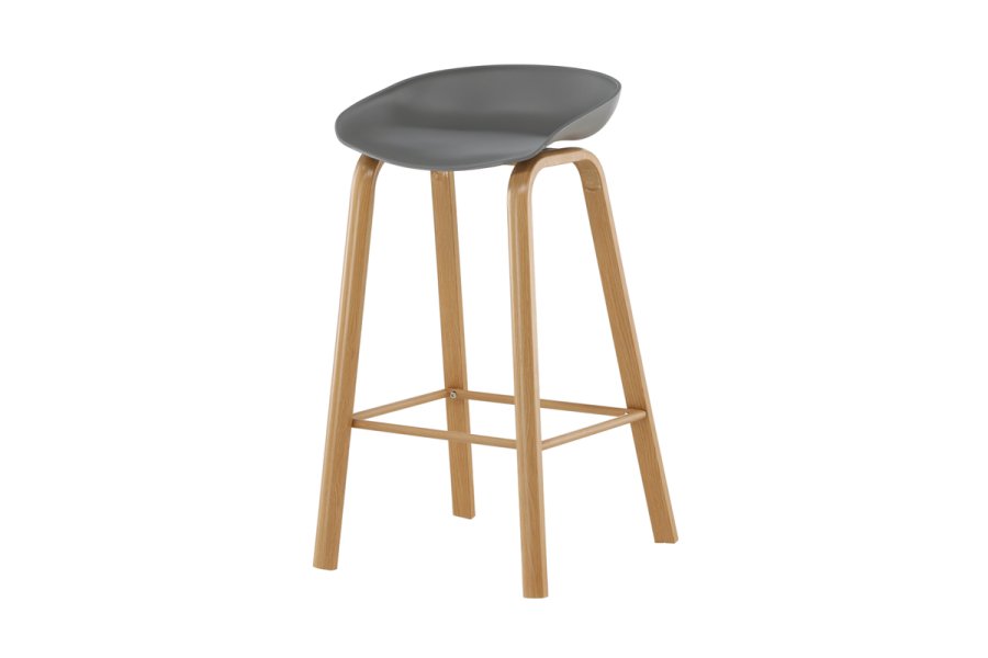 VENTURE DESIGN Decatur barstol, med ryggsttte og fotsttte - gr polypropylen og naturstl