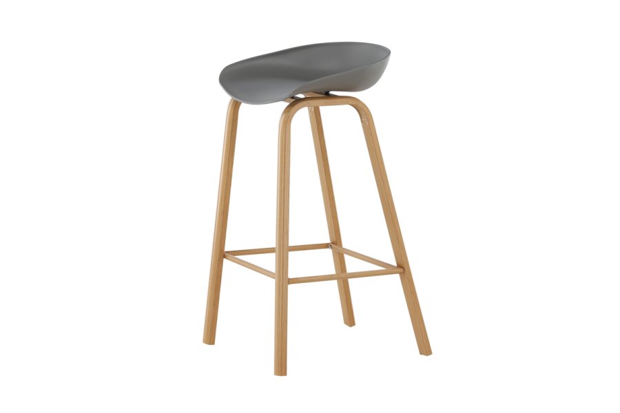 VENTURE DESIGN Decatur barstol, med ryggsttte og fotsttte - gr polypropylen og naturstl