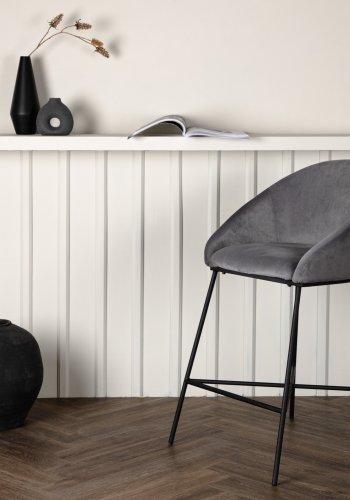 VENTURE DESIGN Velvet barkrakk, med ryggsttte, armlener, fotsttte - mrkegr flyel og svart stl