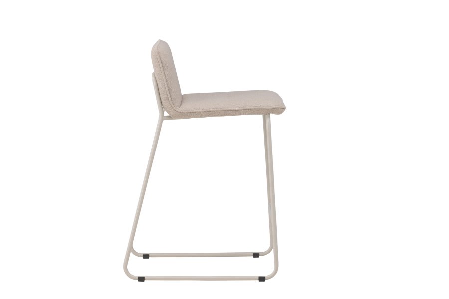 VENTURE DESIGN Bisbee Barhocker, mit Rückenlehne und Fußstütze – beigefarbener Bouclé-Stoff und Stahl