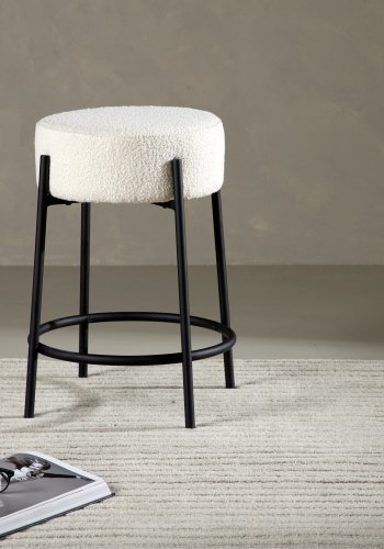 VENTURE DESIGN Tucson barstol, med fotsttte - hvit bouclé-stoff og sort stl