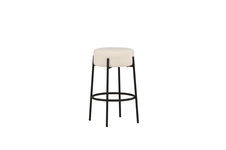 VENTURE DESIGN Tucson barstol, med fotsttte - hvit bouclé-stoff og sort stl