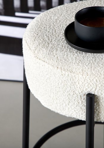 VENTURE DESIGN Tucson barstol, med fotsttte - hvit bouclé-stoff og sort stl