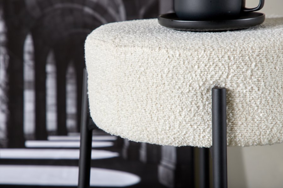 VENTURE DESIGN Tucson barstol, med fotsttte - hvit bouclé-stoff og sort stl