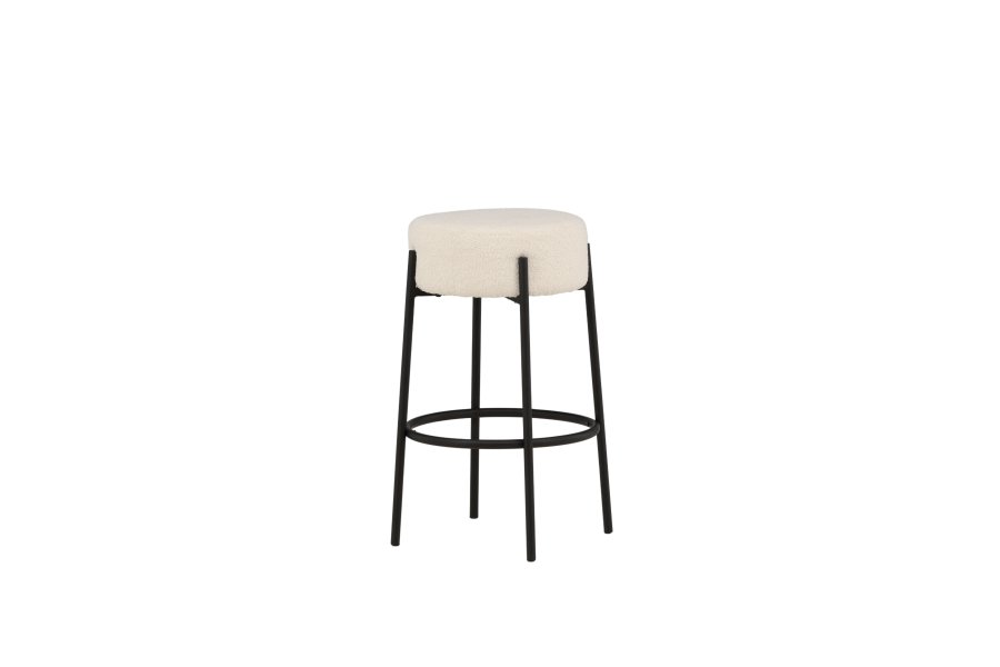 VENTURE DESIGN Tucson barstol, med fotsttte - hvit bouclé-stoff og sort stl