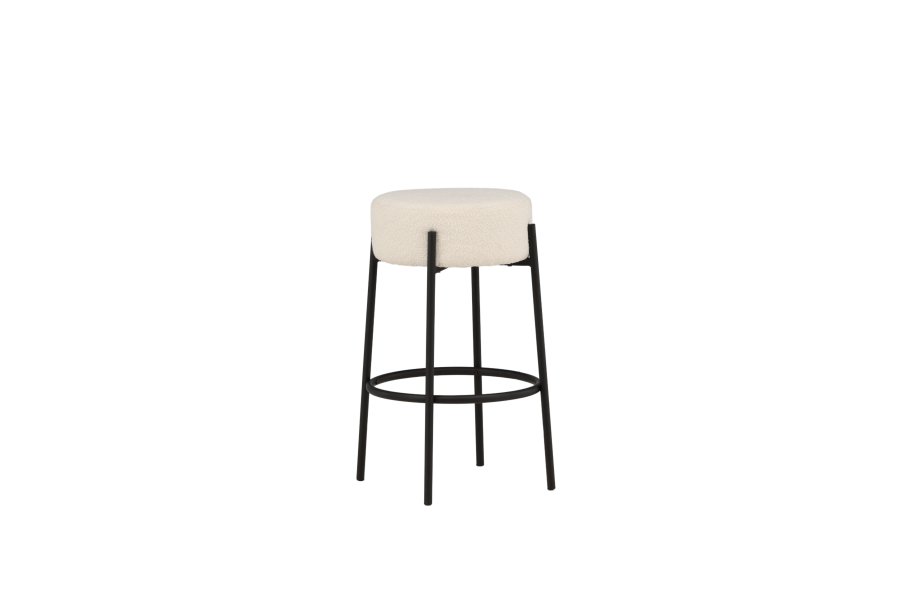VENTURE DESIGN Tucson barstol, med fotsttte - hvit bouclé-stoff og sort stl