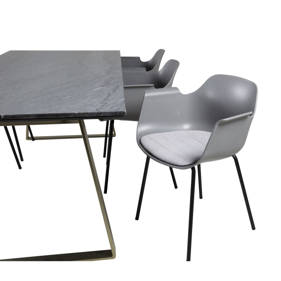 VENTURE DESIGN Comfort spisebordsstol, med armlener og pute - gr plast og svart metall