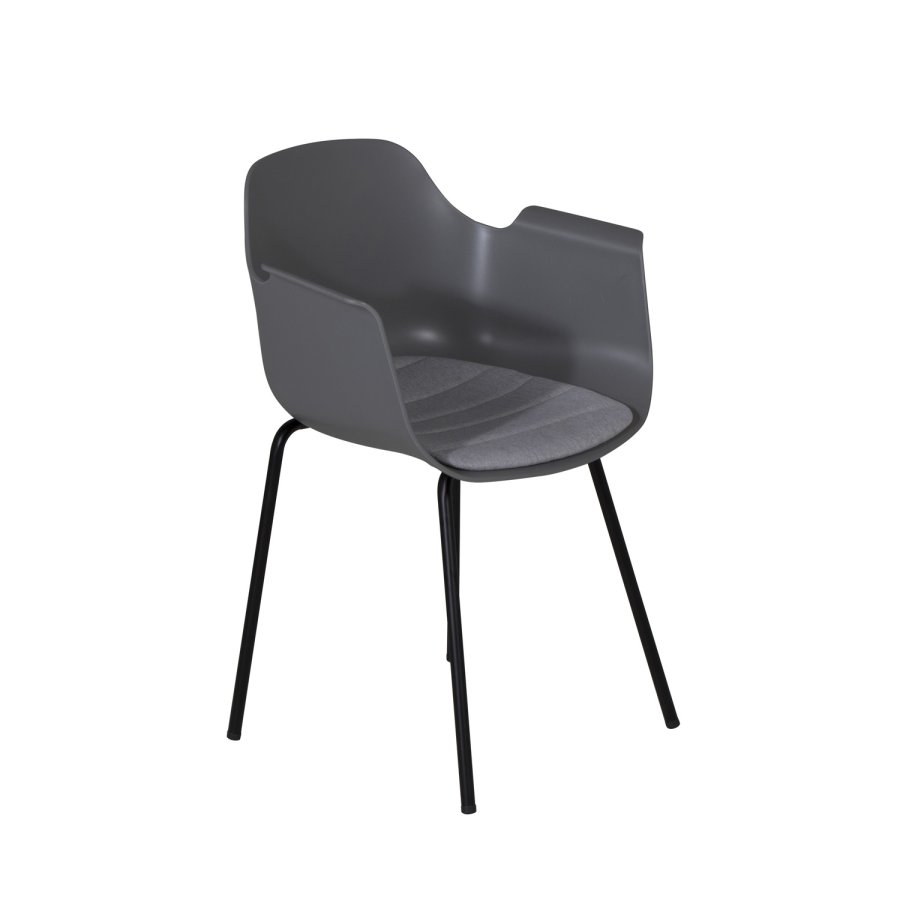 VENTURE DESIGN Comfort spisebordsstol, med armlener og pute - gr plast og svart metall