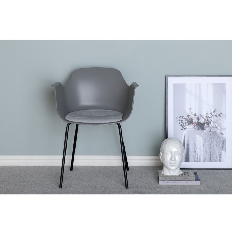 VENTURE DESIGN Comfort spisebordsstol, med armlener og pute - gr plast og svart metall