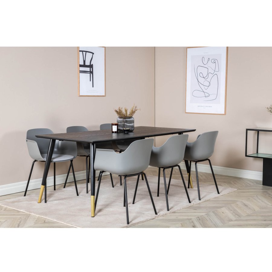 VENTURE DESIGN Comfort spisebordsstol, med armlener og pute - gr plast og svart metall