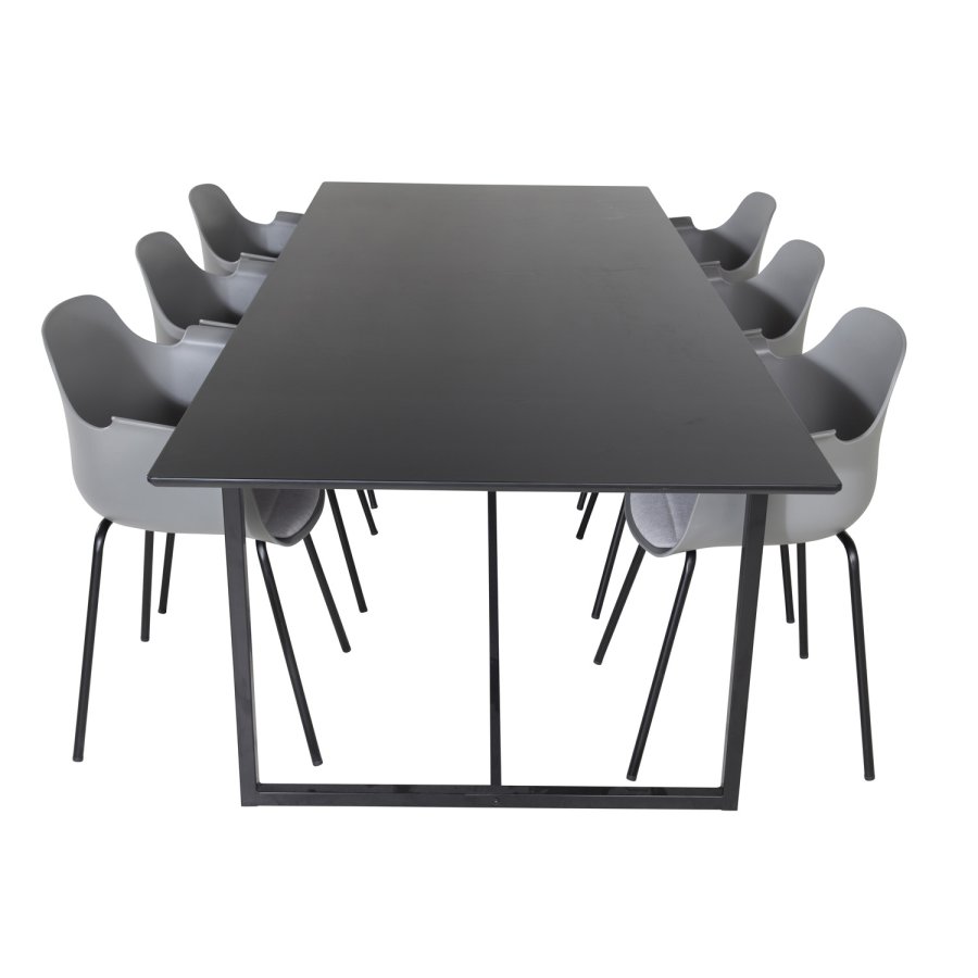 VENTURE DESIGN Comfort spisebordsstol, med armlener og pute - gr plast og svart metall