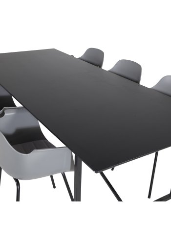 VENTURE DESIGN Comfort spisebordsstol, med armlener og pute - gr plast og svart metall