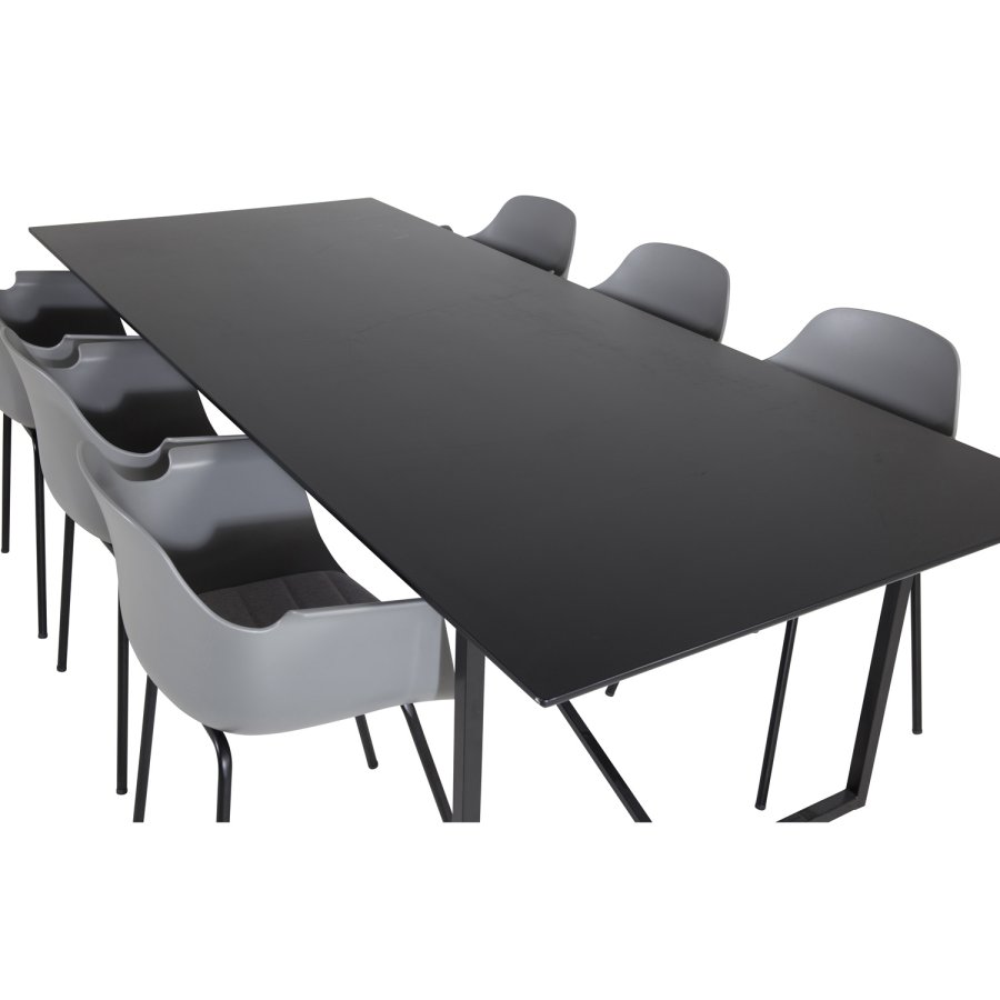 VENTURE DESIGN Comfort spisebordsstol, med armlener og pute - gr plast og svart metall