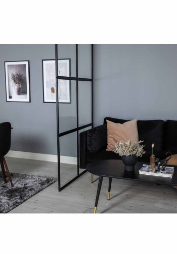 VENTURE DESIGN Leif romdeler - glass og sort metall (120x210)