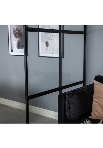 VENTURE DESIGN Leif romdeler - glass og sort metall (120x210)
