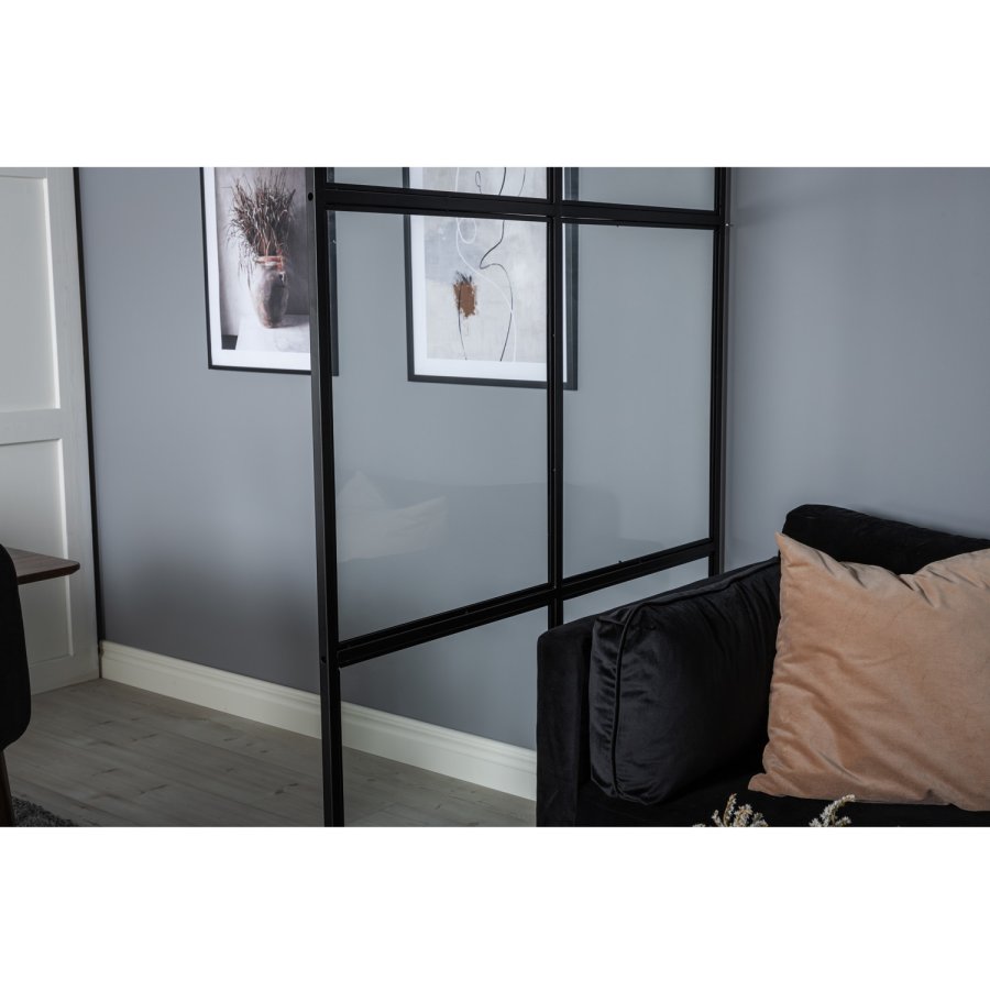 VENTURE DESIGN Leif romdeler - glass og sort metall (120x210)
