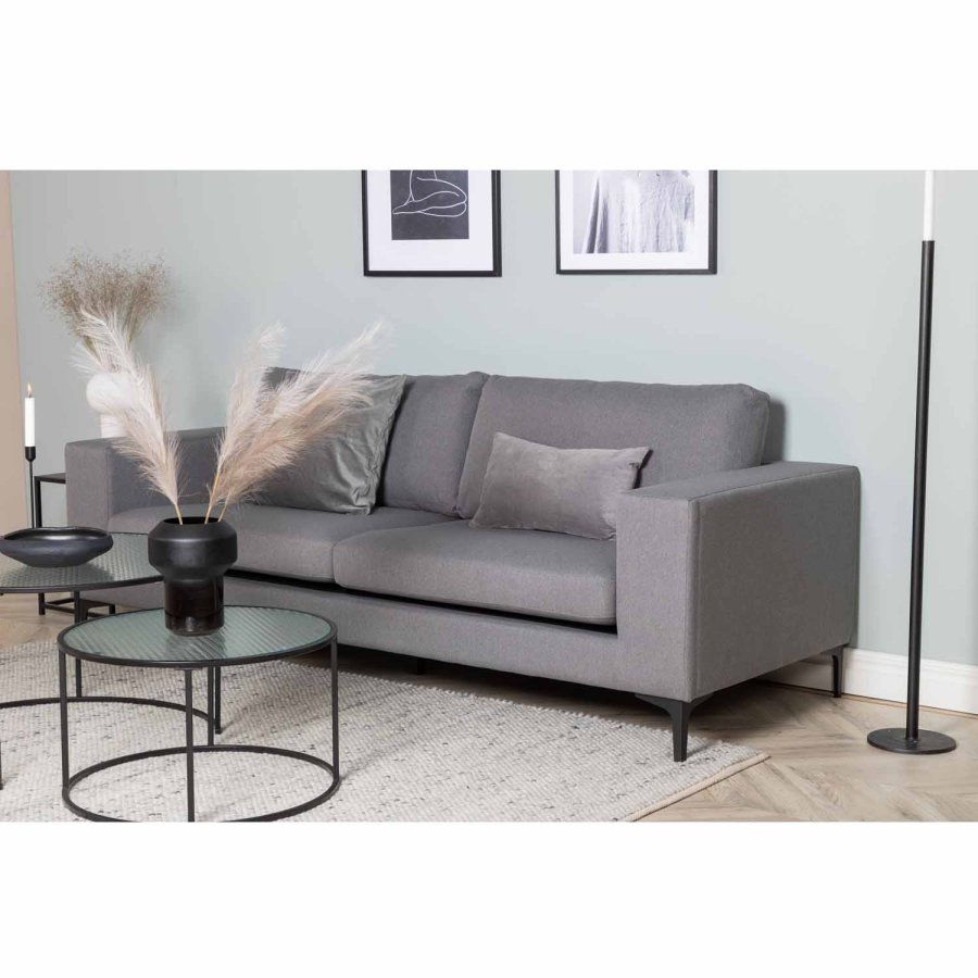 VENTURE DESIGN Bolero 3-seters sofa - gr polyester og sort metall