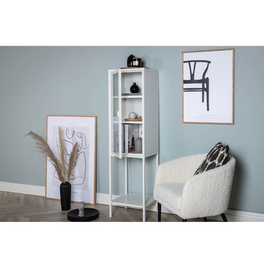 VENTURE DESIGN High Thin skab, m. 1 lge og 3 hylder - glas og hvid stl