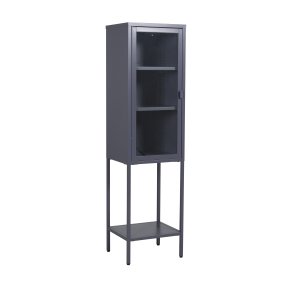 VENTURE DESIGN Högt Tunt Skp, med 1 Lucka och 3 Hyllplan - Glas och Grtt Stl