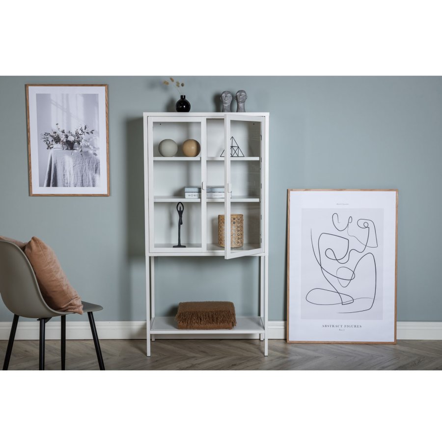 VENTURE DESIGN High Wide skap, m. 2 drer og 3 hyller - glass og hvitt stl