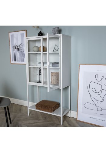 VENTURE DESIGN High Wide skap, m. 2 drer og 3 hyller - glass og hvitt stl