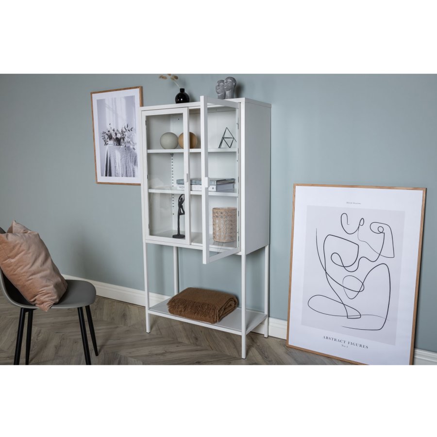 VENTURE DESIGN High Wide skap, m. 2 drer og 3 hyller - glass og hvitt stl