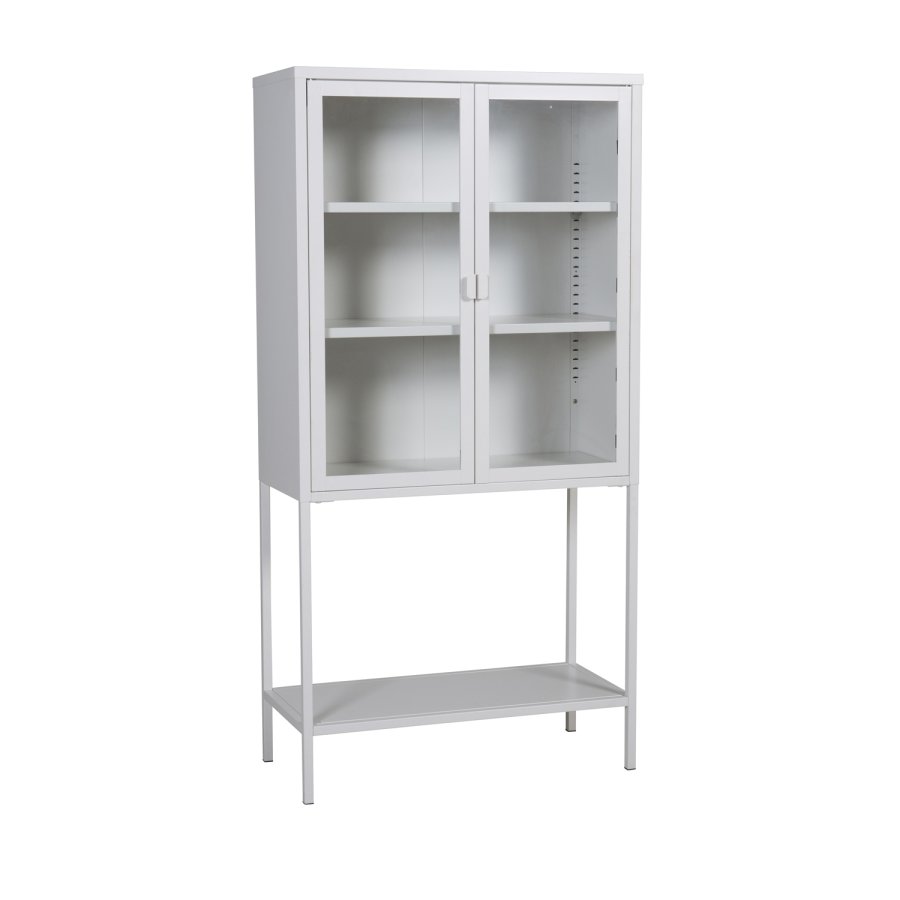 VENTURE DESIGN High Wide skap, m. 2 drer og 3 hyller - glass og hvitt stl