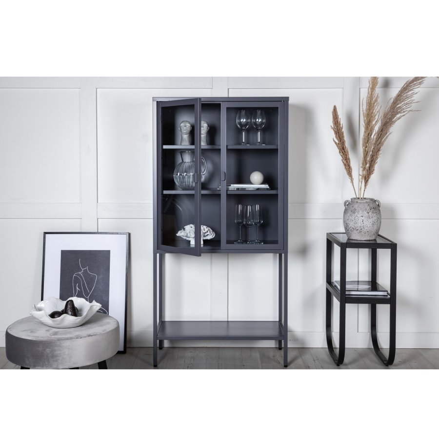 VENTURE DESIGN High Wide skab, m. 2 lger og 3 hylder - glas og grt stl