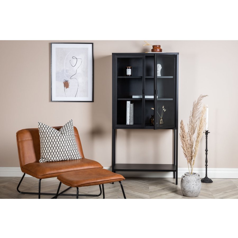 VENTURE DESIGN High Wide skab, m. 2 lger og 3 hylder - glas og sort stl