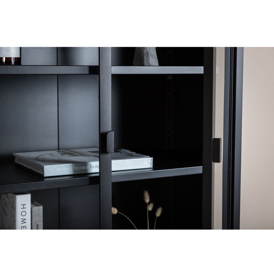 VENTURE DESIGN High Wide skab, m. 2 lger og 3 hylder - glas og sort stl